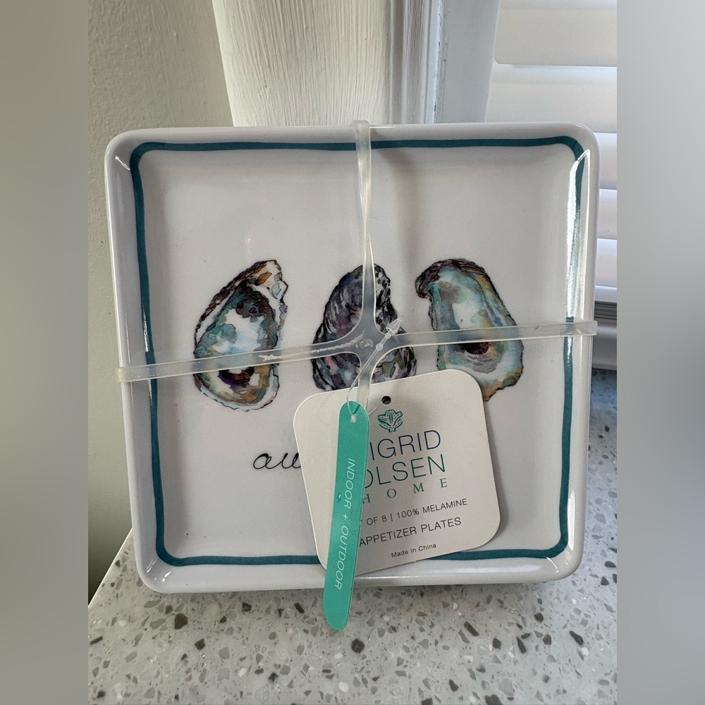 Sigrid Olsen Home appetizer plates featuring an "Aw Shucks" oyster- set of 8